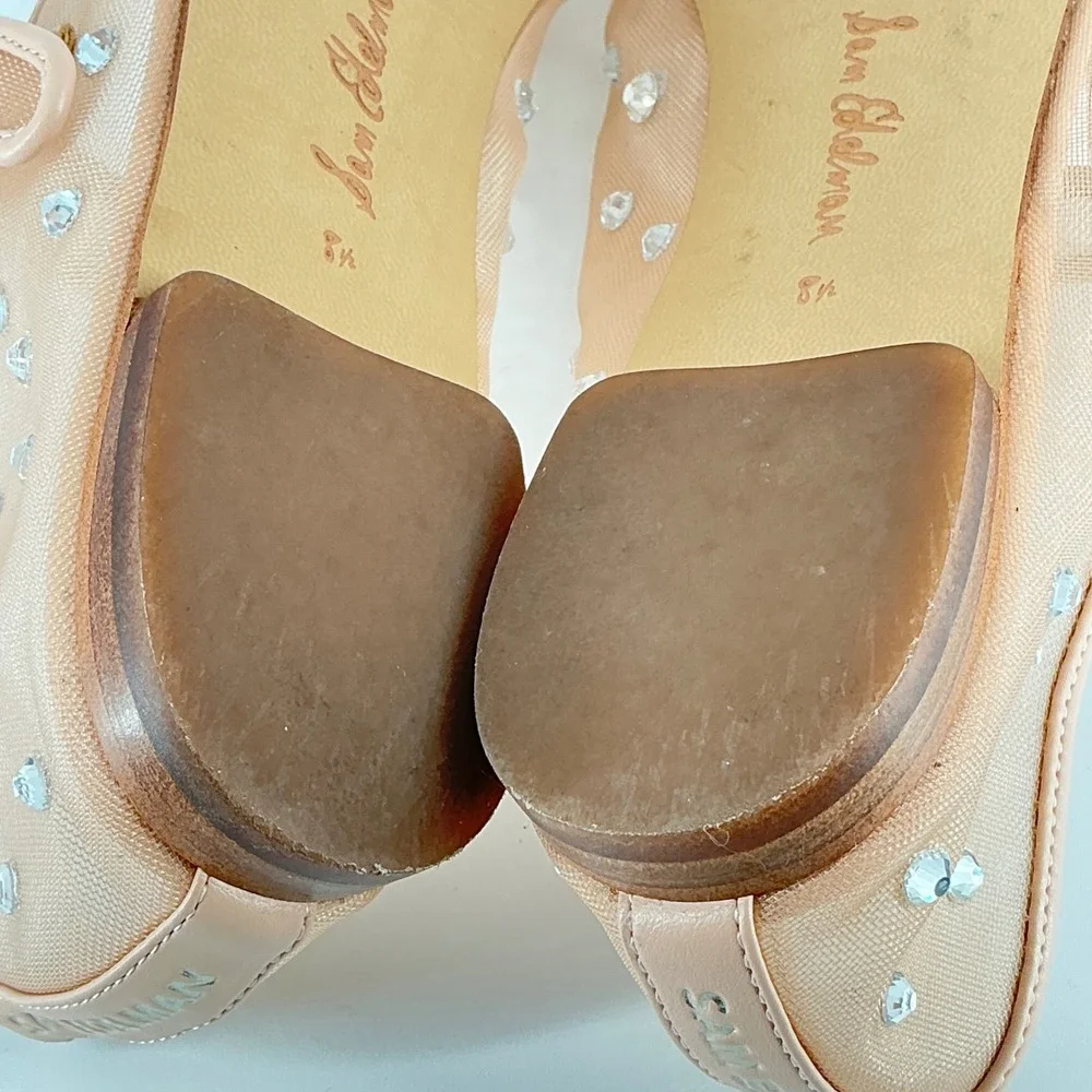 Sam Edelman Size 8.5 Mesh Crystal Mary Jane Flats Nude Beige Rhinestone Michaela - Picture 14 of 14